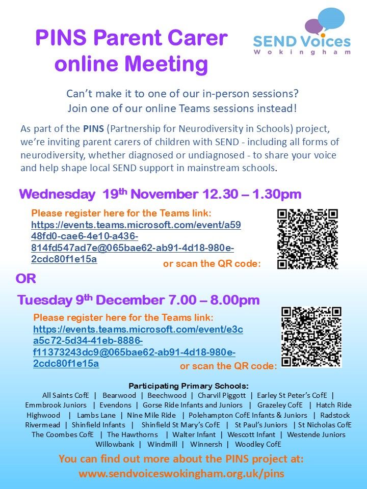 PINS Parent Carer Meetings November & December